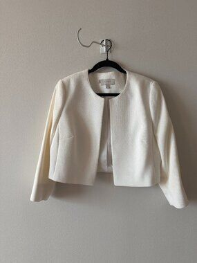 Hobbs London Ivory Cropped Collarless Jacket – US 10 / UK 14 – Textured Boucle-W